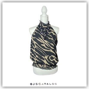 Animal Print A-line Chiffon with Rhinestones Blouse - Size 10